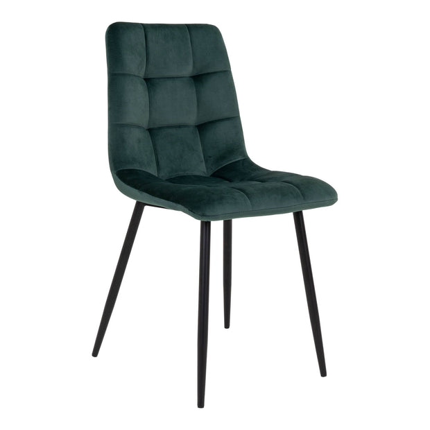 Scaun tapitat cu stofa si picioare metalice, Middelfart Velvet Verde Inchis / Negru, l44xA38xH86 cm