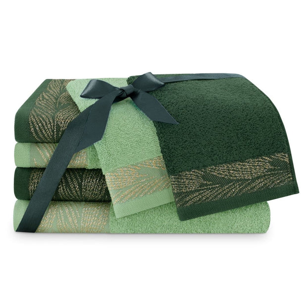 Set 6 prosoape de baie din bumbac, Allium Verde, 30 x 50 cm / 50 x 90 cm / 70 x 130 cm