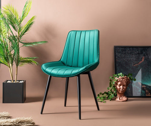Set 2 scaune tapitate cu stofa si picioare metalice, Venus Verde / Negru, l51xA45xH90 cm