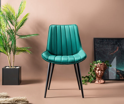 Set 2 scaune tapitate cu stofa si picioare metalice, Venus Verde / Negru, l51xA45xH90 cm (1)