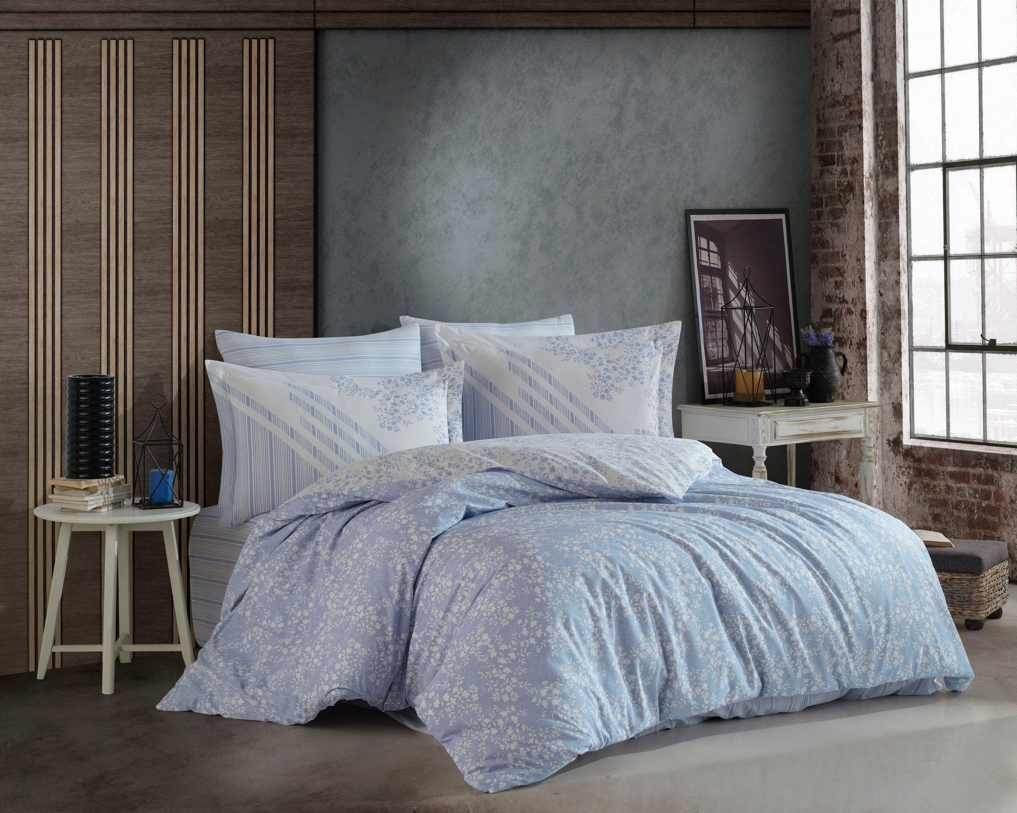 Lenjerie de pat din bumbac, Romance Albastru, 160 x 220 cm