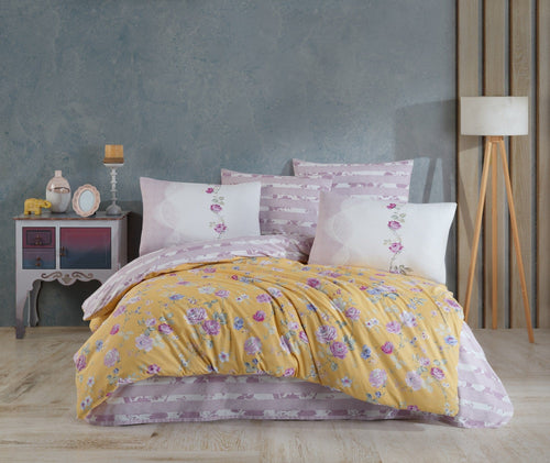 Lenjerie de pat din bumbac, Carmela Galben / Multicolor, 200 x 220 cm