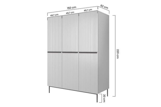 Dulap din MDF si metal, cu 3 usi si 2 sertare, Nicole 150-3D2SZ Roz / Auriu, l150xA62xH220 cm (6)