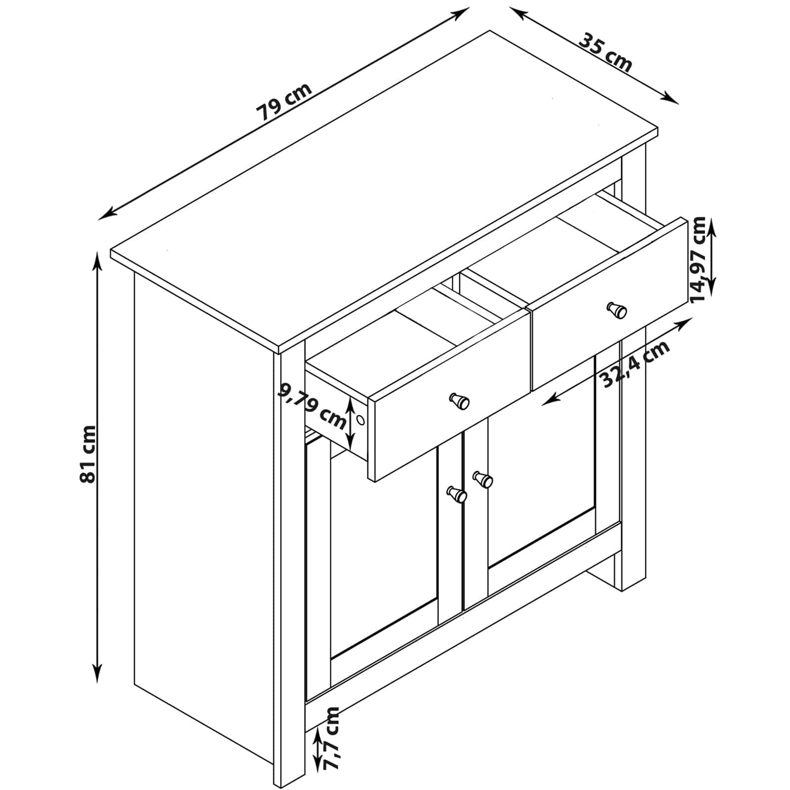 Comoda din pal, MDF si metal, cu 2 sertare si 2 usi Emerald Gri / Stejar, l79xA35xH81 cm (1)