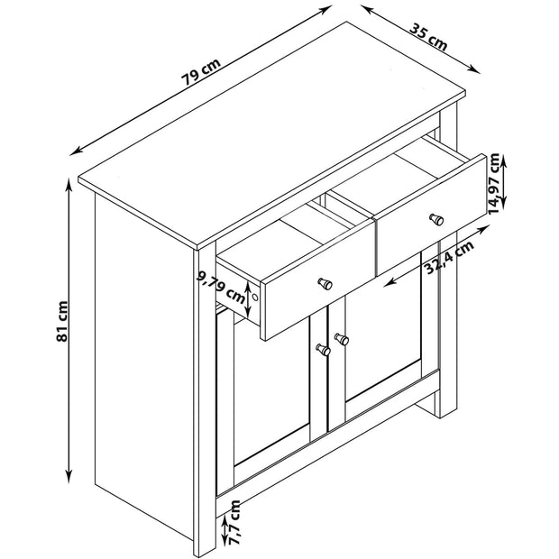 Comoda din pal, MDF si metal, cu 2 sertare si 2 usi Emerald Gri / Stejar, l79xA35xH81 cm (1)