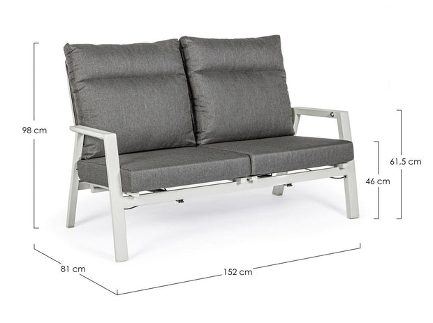 Canapea recliner pentru gradina / terasa, din aluminiu si material textil, 2 locuri, Kledi Antracit / Gri, l152xA81xH98 cm (2)