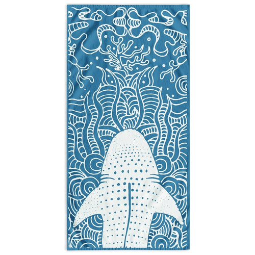 Prosop de plaja din bumbac, Shark Teal / Alb, 90 x 180 cm