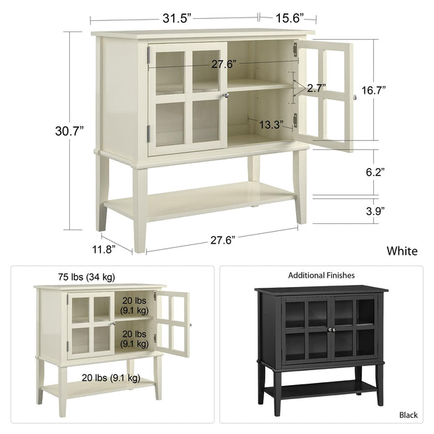 Comoda din sticla, MDF si lemn, cu 2 usi Franklin Negru, l79xA39xH77 cm (2)