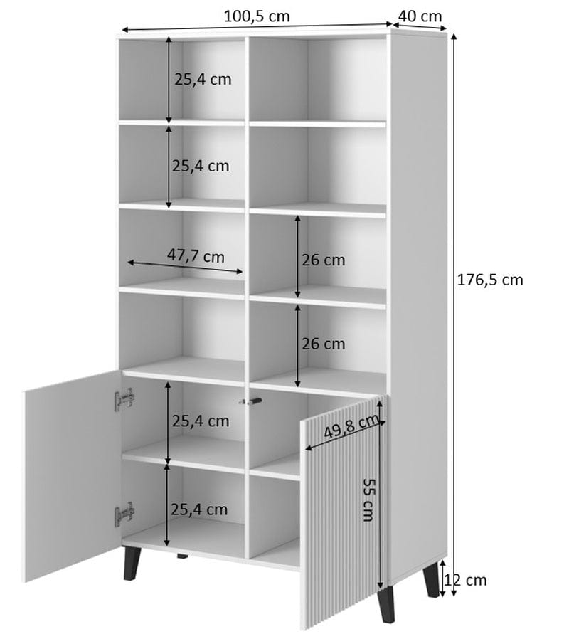 Biblioteca din pal si MDF, Pafos Alb / Negru, l100,5xA40xH176,5 cm (3)