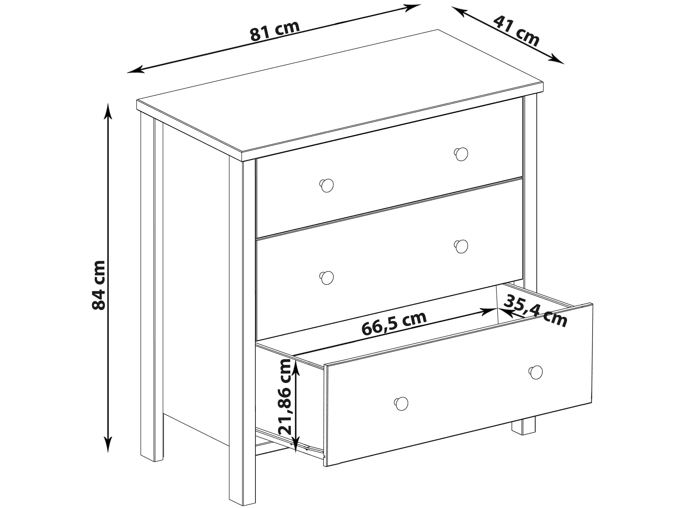 Comoda din MDF si lemn, cu 3 sertare, Tico Alb, l81xA41xH84 cm (1)