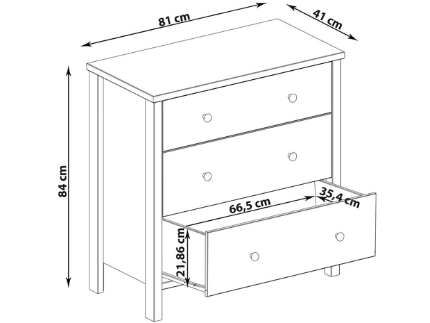 Comoda din MDF si lemn, cu 3 sertare, Tico Alb, l81xA41xH84 cm (1)