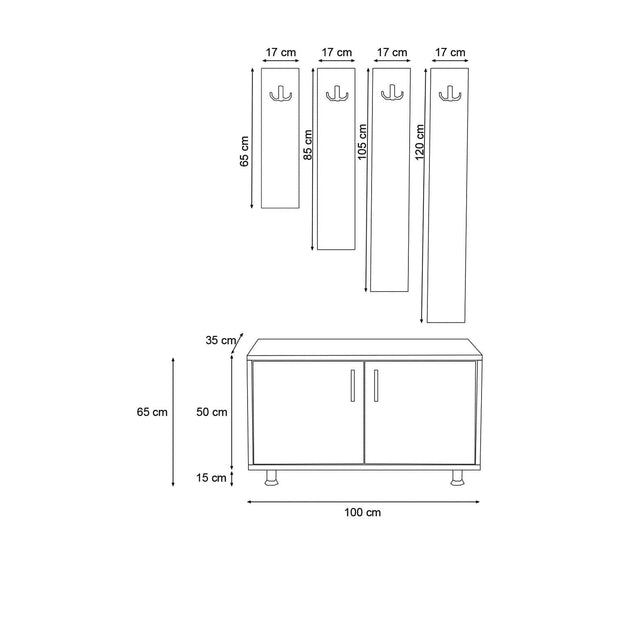 Set de mobila hol din pal, 5 piese, Tasarim L1311 Stejar / Alb (4)