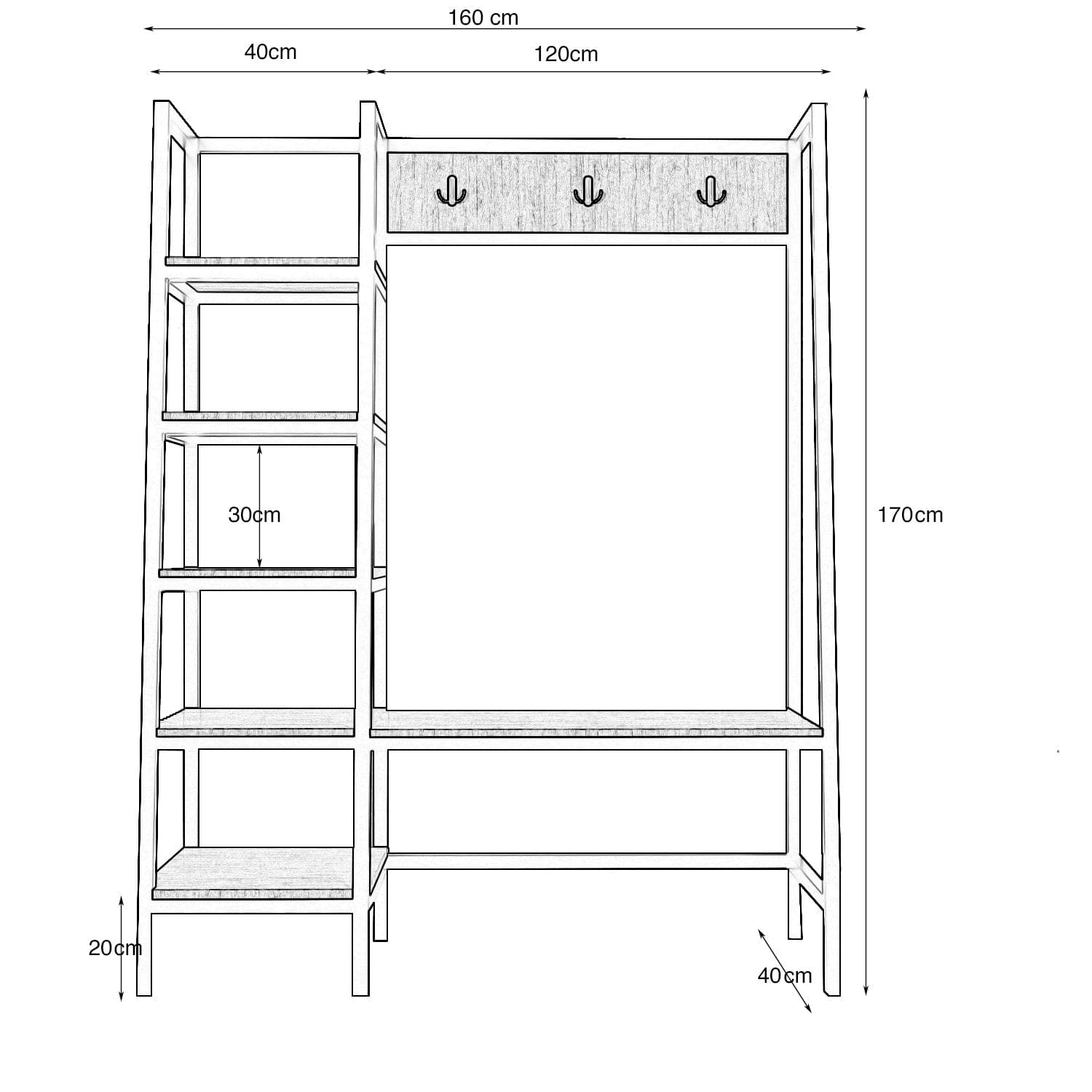 Suport din pal pentru haine si incaltaminte, Valansiya L1317 Stejar / Negru, l160xA40xH170 cm (7)