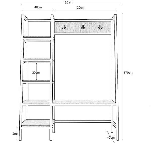 Suport din pal pentru haine si incaltaminte, Valansiya L1317 Stejar / Negru, l160xA40xH170 cm (7)