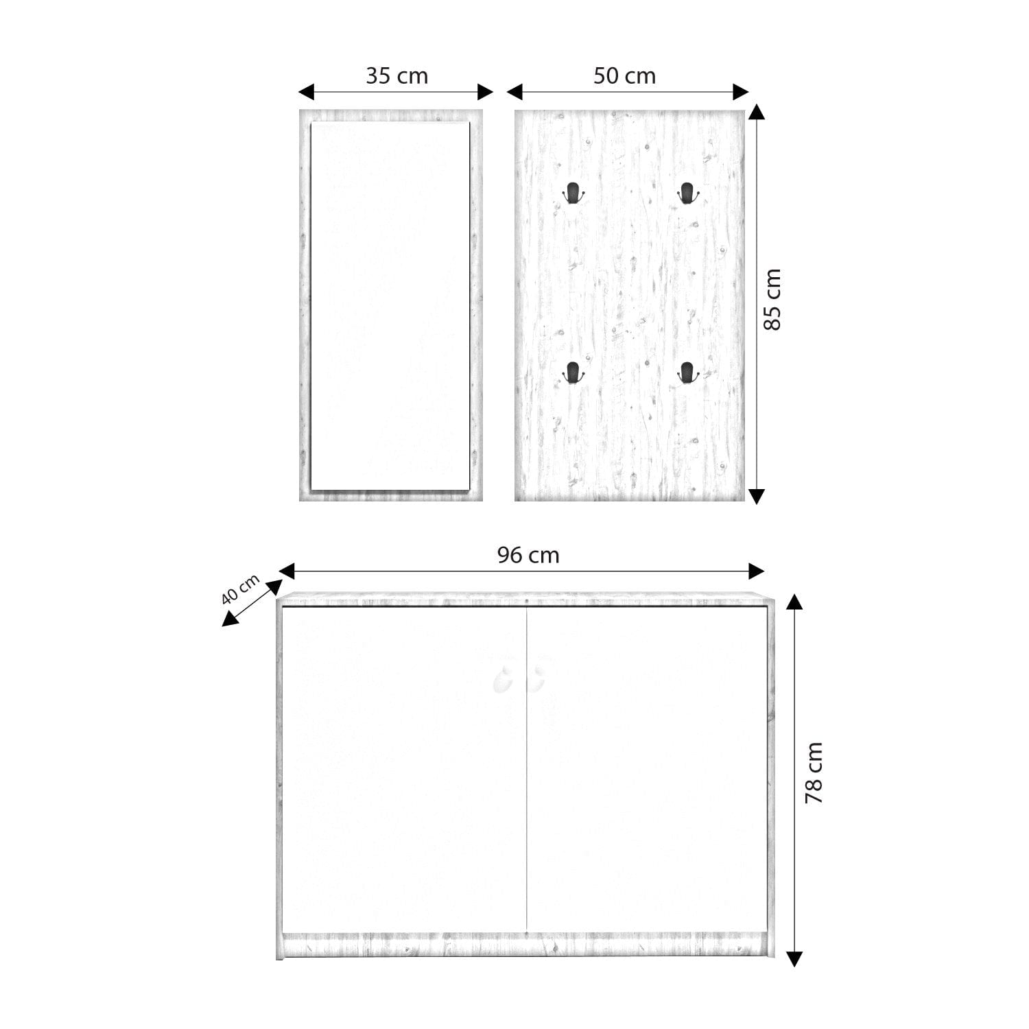 Set de mobila hol din pal, 3 piese, Coburg L1318 Stejar / Alb (7)