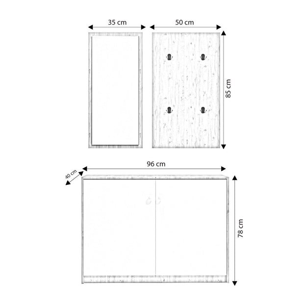 Set de mobila hol din pal, 3 piese, Coburg L1318 Stejar / Alb (7)