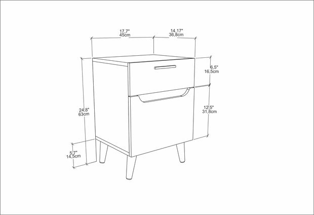 Noptiera din pal si lemn, cu 1 sertar si 1 usa, Losso Alb / Stejar, l45xA63xH36,8 cm (5)