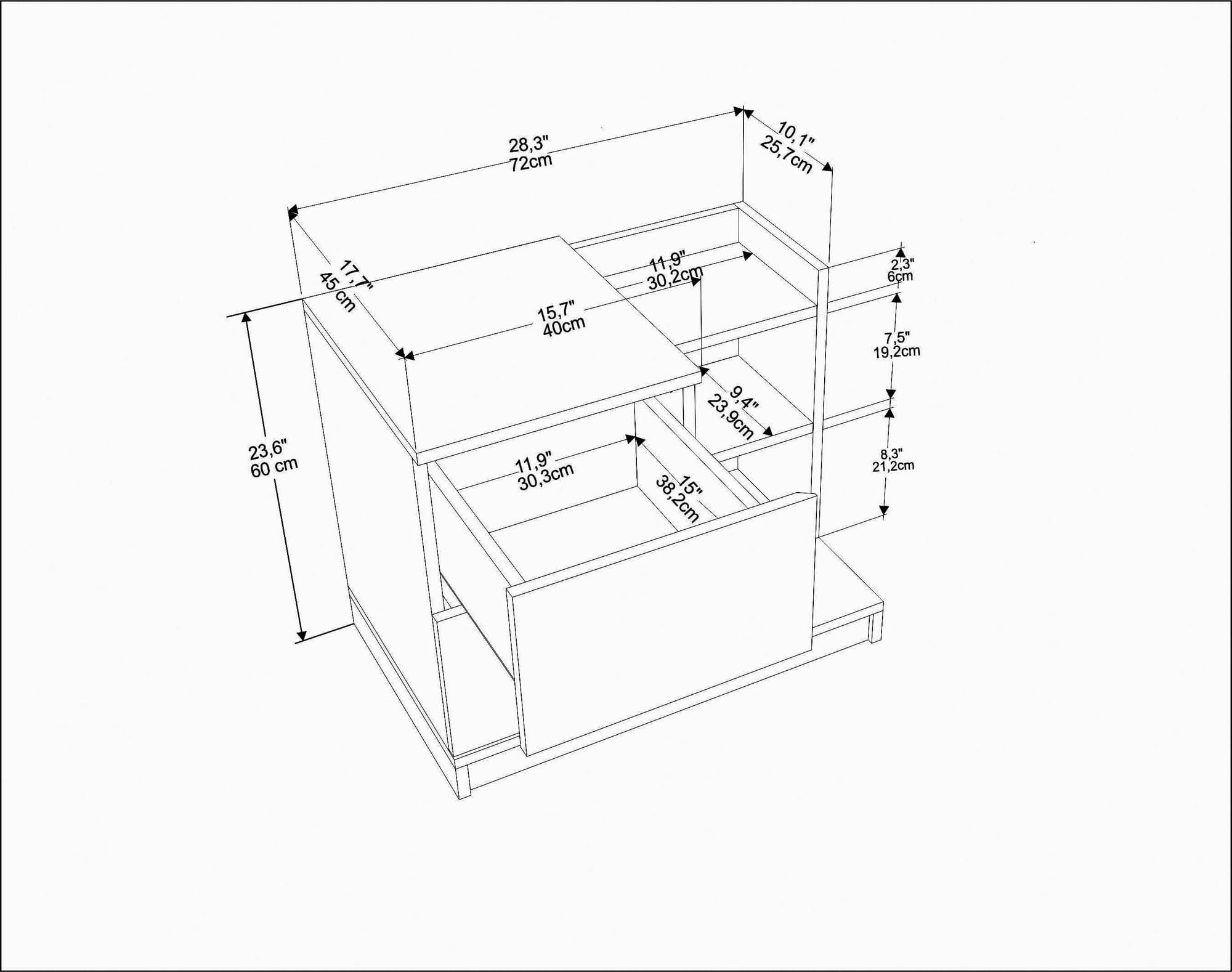 Noptiera din pal, cu 2 sertare, Rena Nuc / Alb, l72xA60xH45 cm (4)