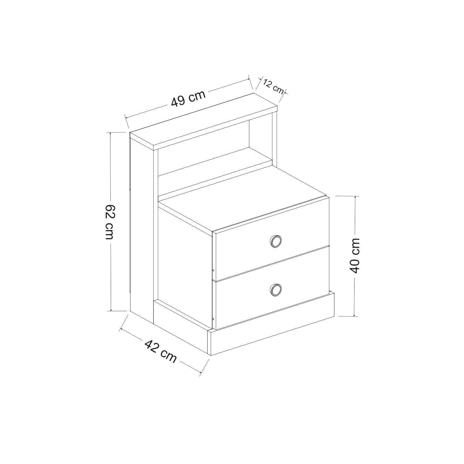 Noptiera din pal, cu 2 sertare, Life Antracit / Alb, l62xA42xH62 cm (8)