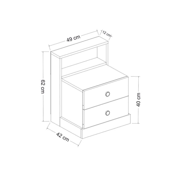 Noptiera din pal, cu 2 sertare, Life Antracit / Alb, l62xA42xH62 cm (8)