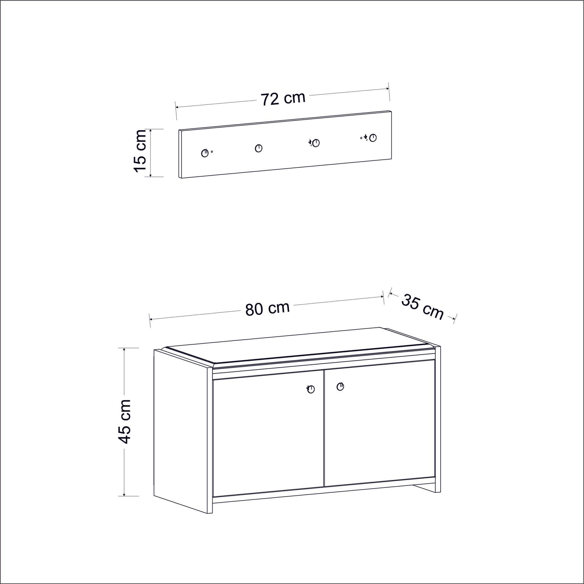 Pantofar din pal, cu 2 usi, Zen Alb, l80xA35xH45 cm (9)