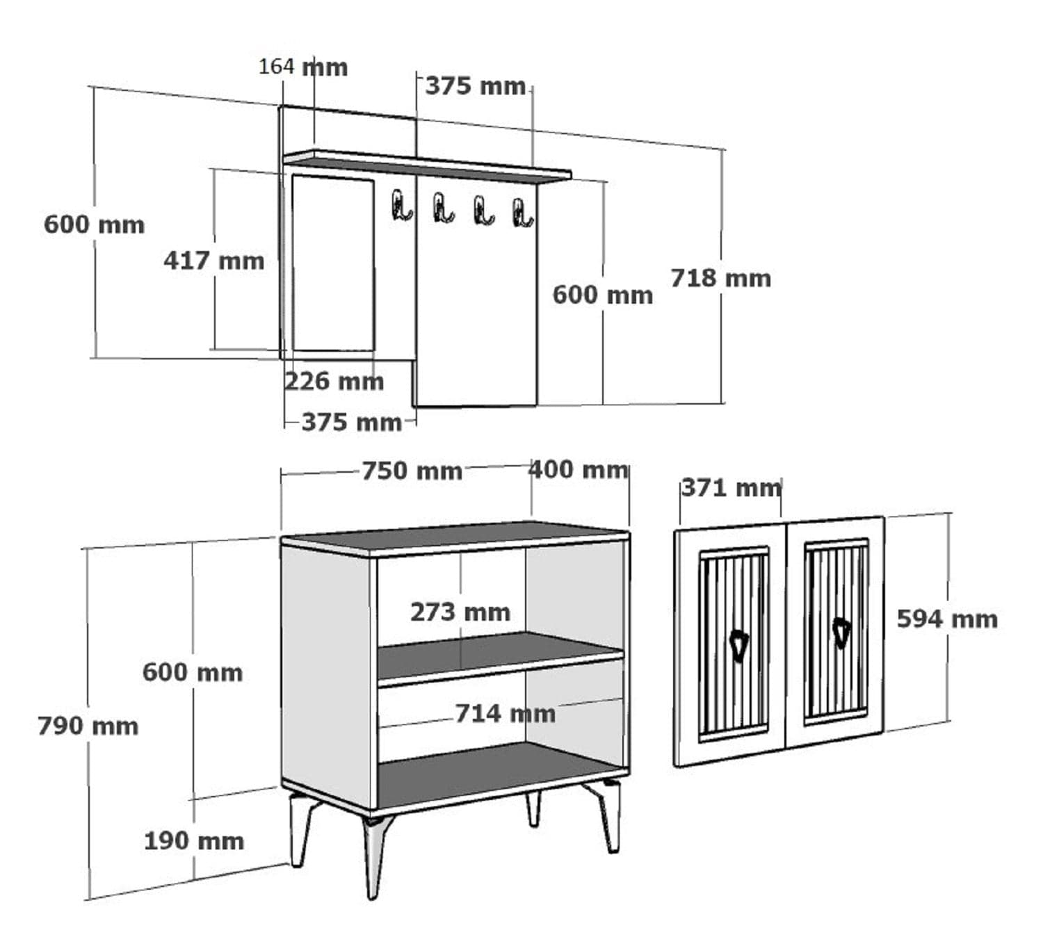 Set de mobila hol din pal, 2 piese, Masal Alb / Auriu (7)