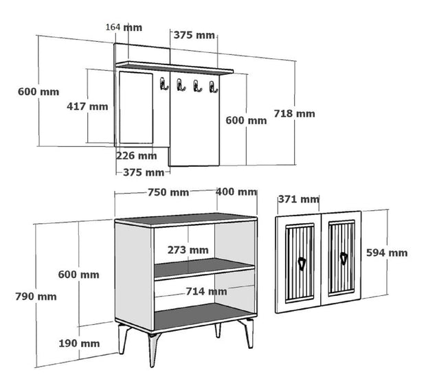 Set de mobila hol din pal, 2 piese, Masal Alb / Auriu (7)