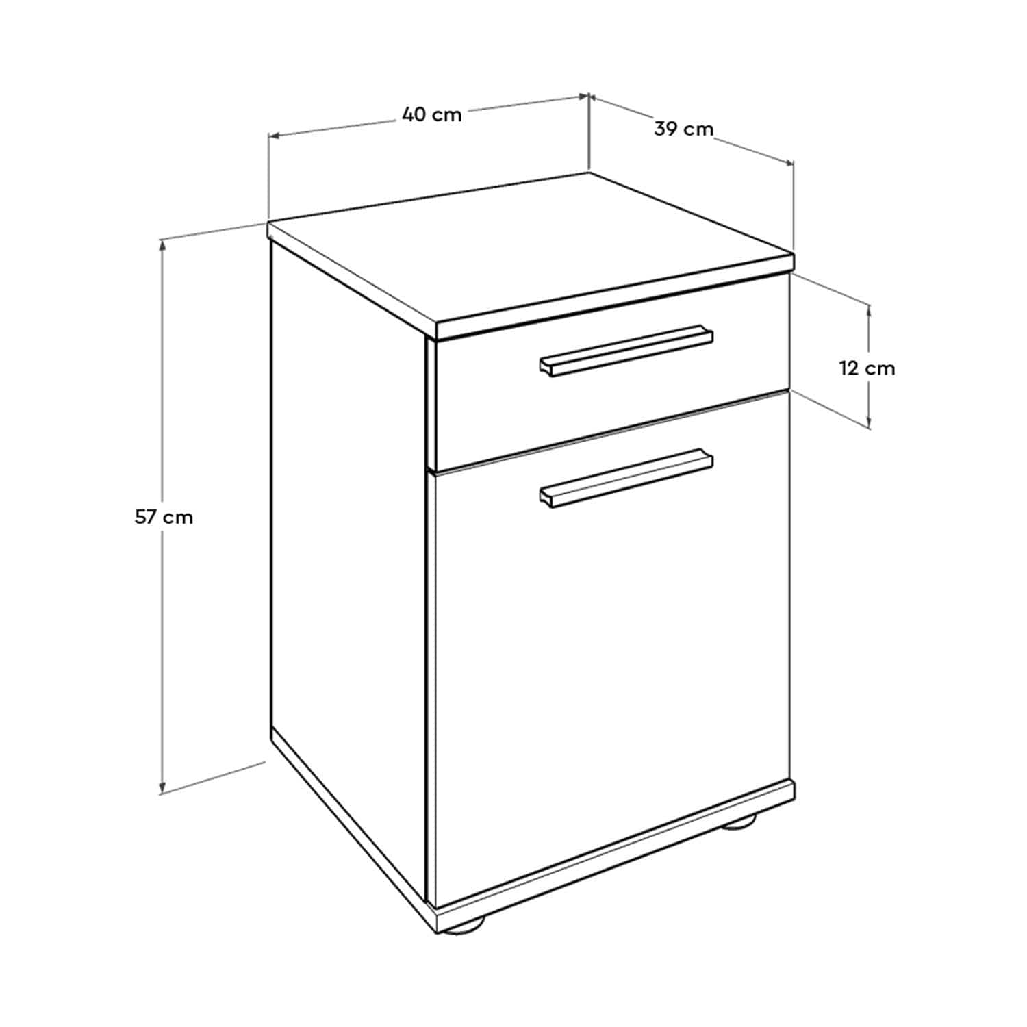 Noptiera din pal si plastic, cu 1 sertar si 1 usa, Komodo 511 Alb / Negru, l40xA39xH57 cm (11)