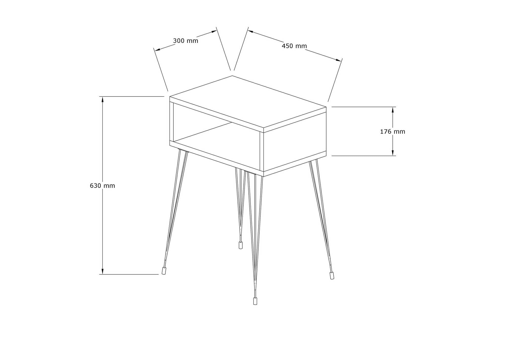 Noptiera din pal si metal, Tenby Stejar / Negru, l45xA30xH63 cm (3)