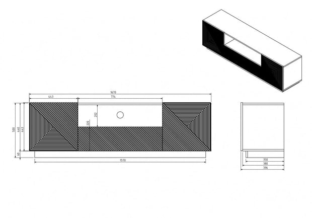 Comoda TV din pal si MDF, cu 1 sertar si 2 usi, Asha 167-2D1SZ Negru, l167xA40xH50 cm (5)