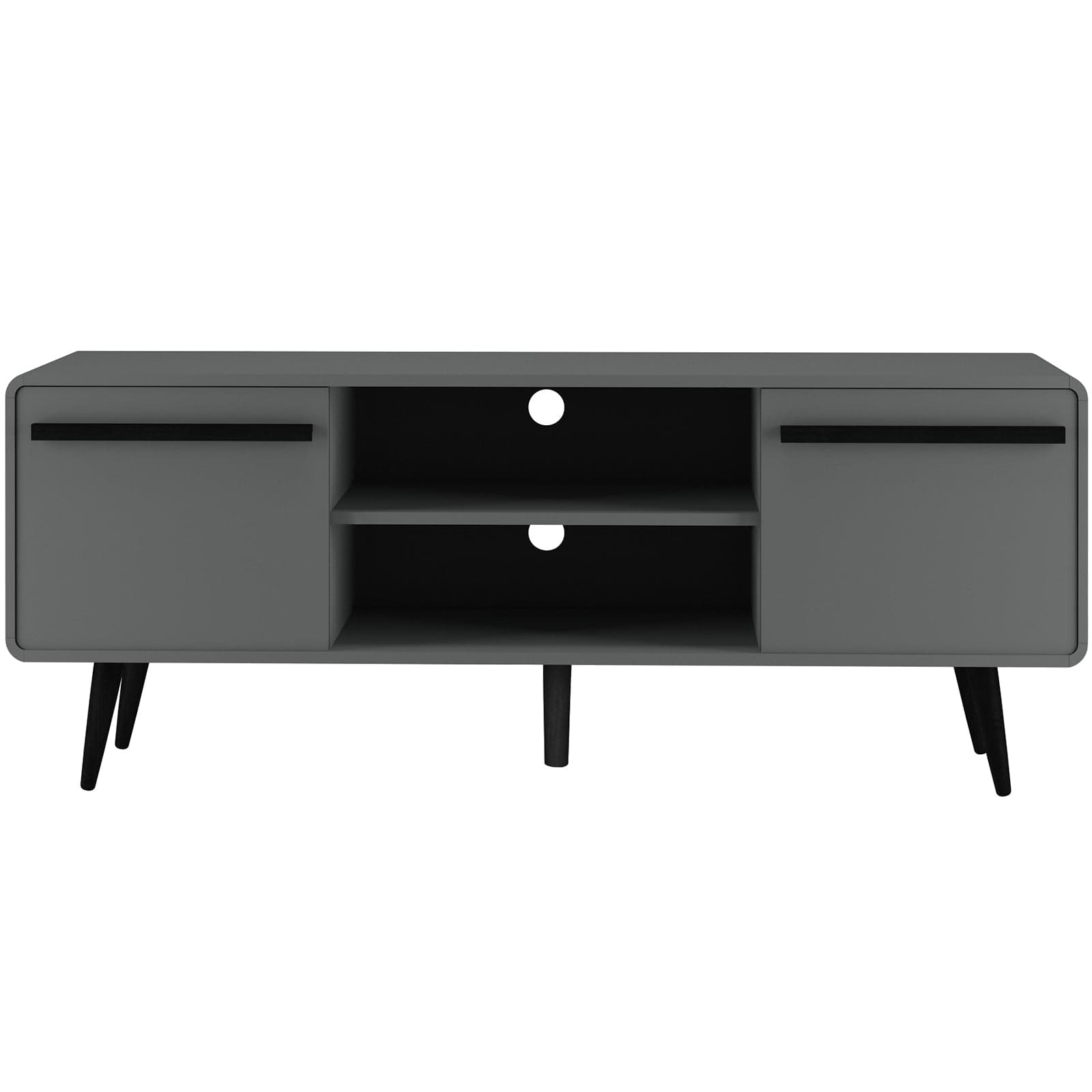 Comoda TV din MDF si pal, cu 2 usi, Chantal Gri / Negru, l140xA39xH53 cm (3)