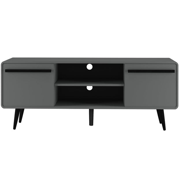 Comoda TV din MDF si pal, cu 2 usi, Chantal Gri / Negru, l140xA39xH53 cm (3)