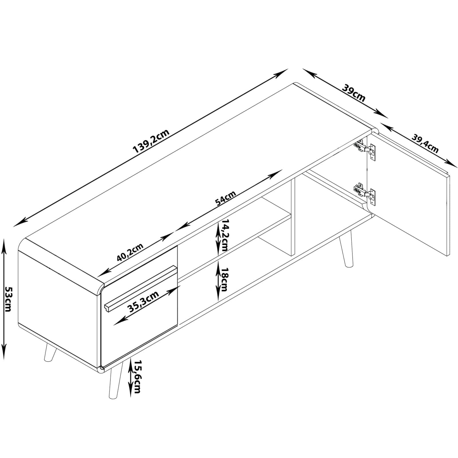 Comoda TV din MDF si pal, cu 2 usi, Chantal Gri / Negru, l140xA39xH53 cm (1)