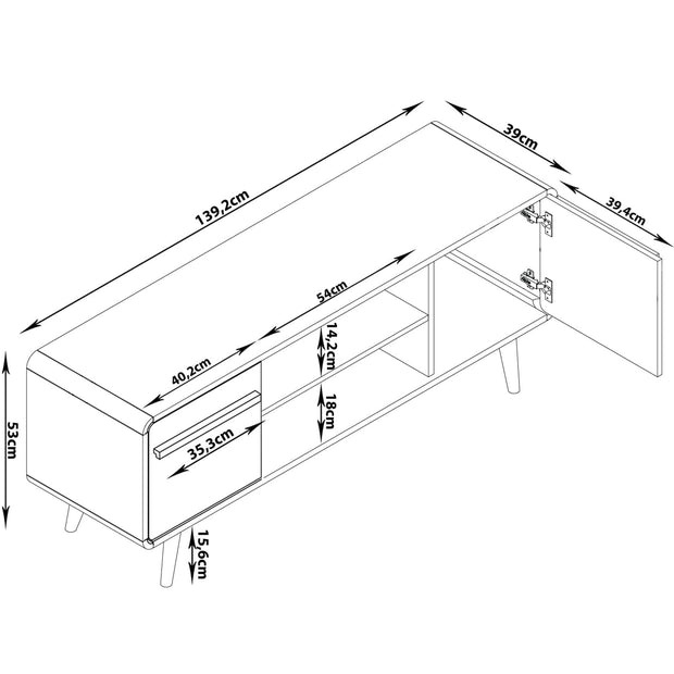 Comoda TV din MDF si pal, cu 2 usi, Chantal Gri / Negru, l140xA39xH53 cm (1)