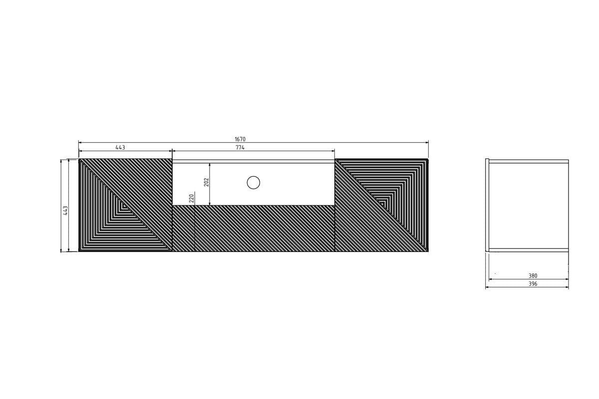 Comoda TV suspendata din pal si MDF, cu 1 sertar si 2 usi, Asha 167-2D1SZ Alb, l167xA40xH44 cm (5)