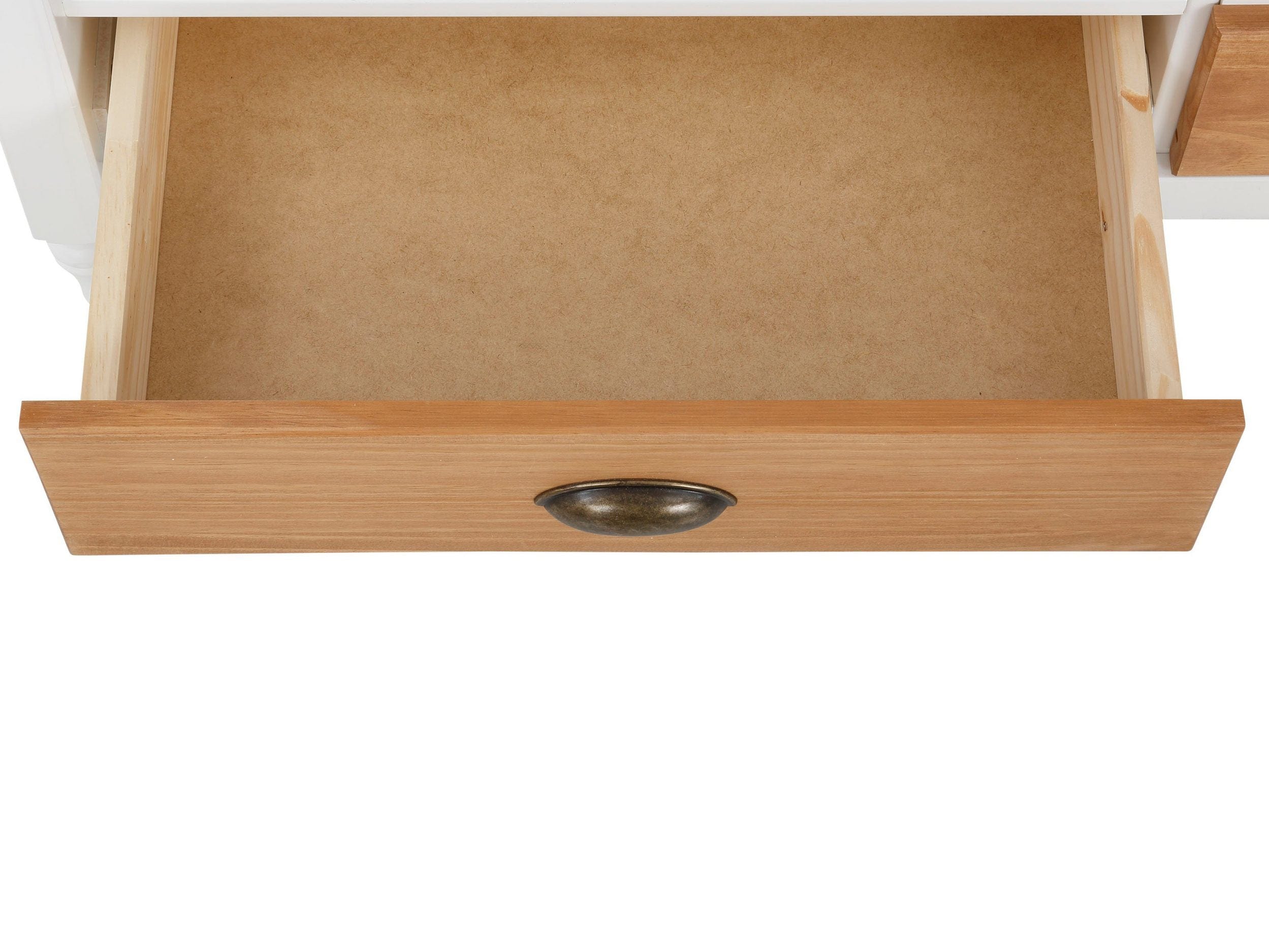 Comoda TV din lemn de pin si MDF, cu 3 sertare, Rio Alb / Natural, l160xA45xH45 cm (2)