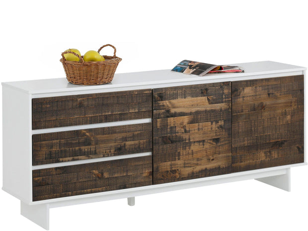 Comoda din lemn de pin si MDF, cu 3 sertare si 2 usi Morgan Alb / Natural, l165xA35xH68 cm (3)