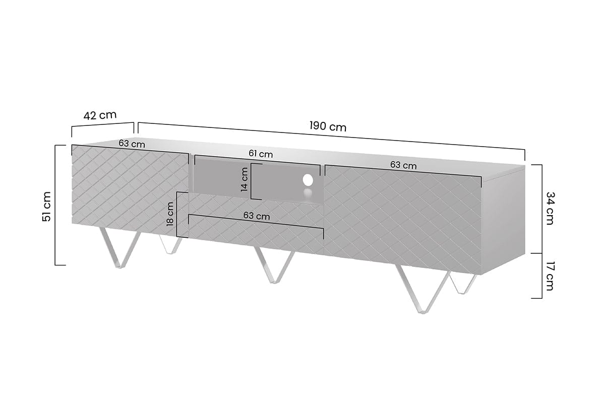 Comoda TV din pal, MDF si metal, cu 1 sertar si 2 usi, Scalia 190-2K1SZ Negru, l190xA42xH51 cm (6)