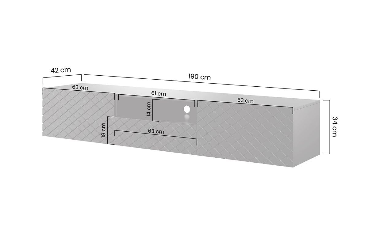 Comoda TV suspendata din pal si MDF, cu 1 sertar si 2 usi, Scalia 190-2K1SZ Verde, l190xA42xH34 cm (7)