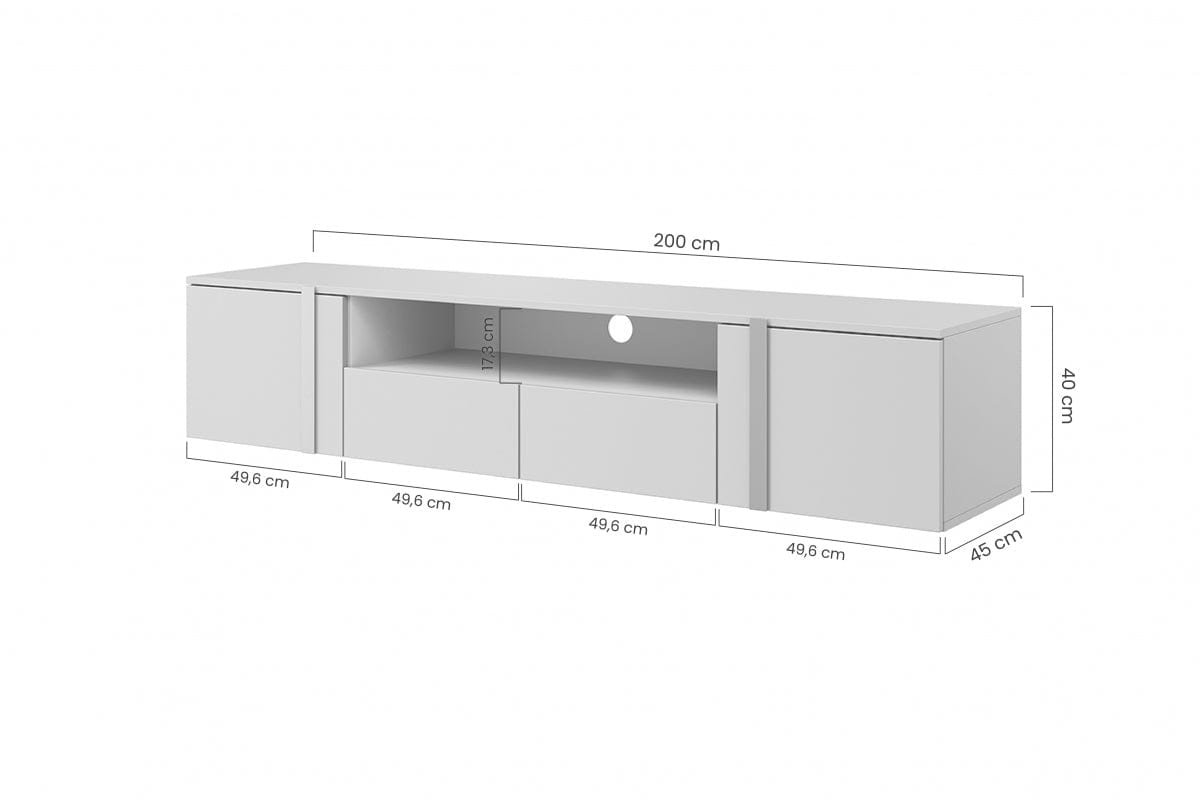 Comoda TV suspendata din pal, cu 2 sertare si 2 usi, Verica 200-2D2SZ Stejar / Negru, l200xA45xH40 cm (6)