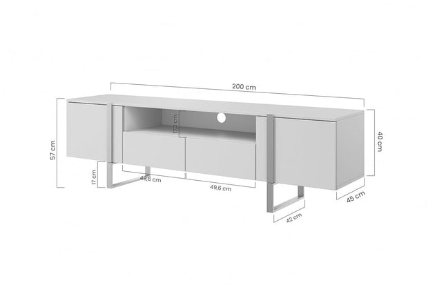 Comoda TV din pal si metal, cu 2 sertare si 2 usi, Verica 200-2D2SZ Antracit / Auriu, l200xA45xH57 cm (7)