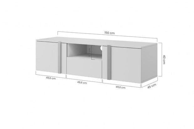 Comoda TV suspendata din pal, cu 1 sertar si 2 usi, Verica 150-2D1SZ Stejar / Negru, l150xA45xH40 cm (6)