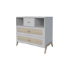 Comoda din lemn, MDF si ratan, cu 3 sertare, pentru bebe, Marelia Gri / Natural, l92,4xA52xH86 cm