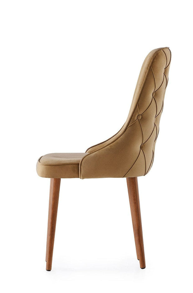 Set 4 scaune tapitate cu stofa si picioare din pal, Seyhan 1 Velvet Maro / Nuc, l52xA50xH98 cm (2)