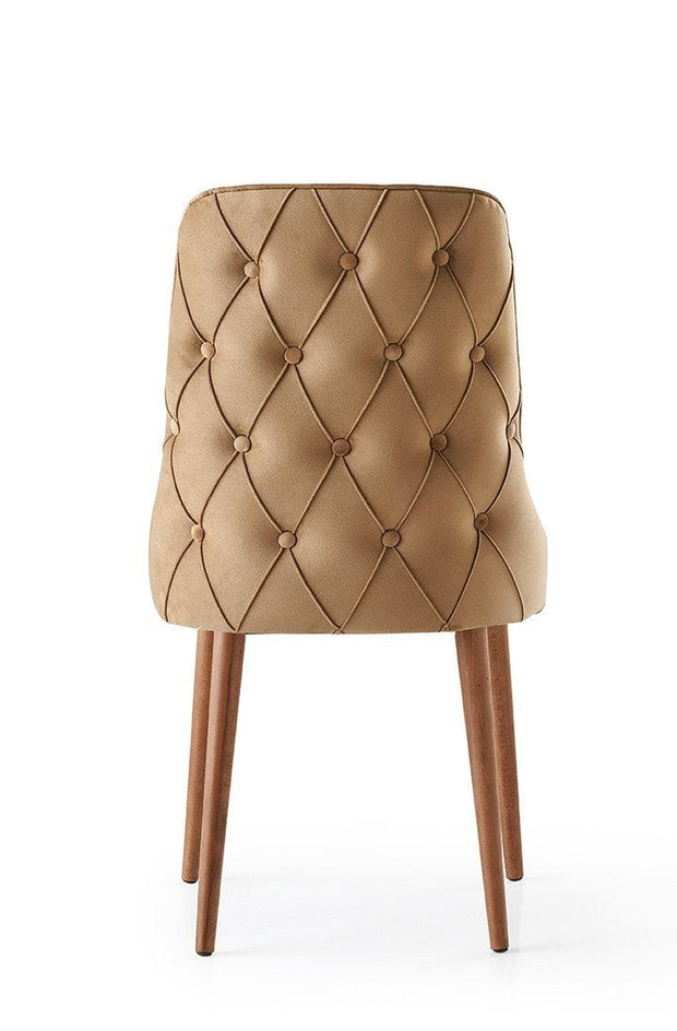 Set 4 scaune tapitate cu stofa si picioare din pal, Seyhan 1 Velvet Maro / Nuc, l52xA50xH98 cm (3)