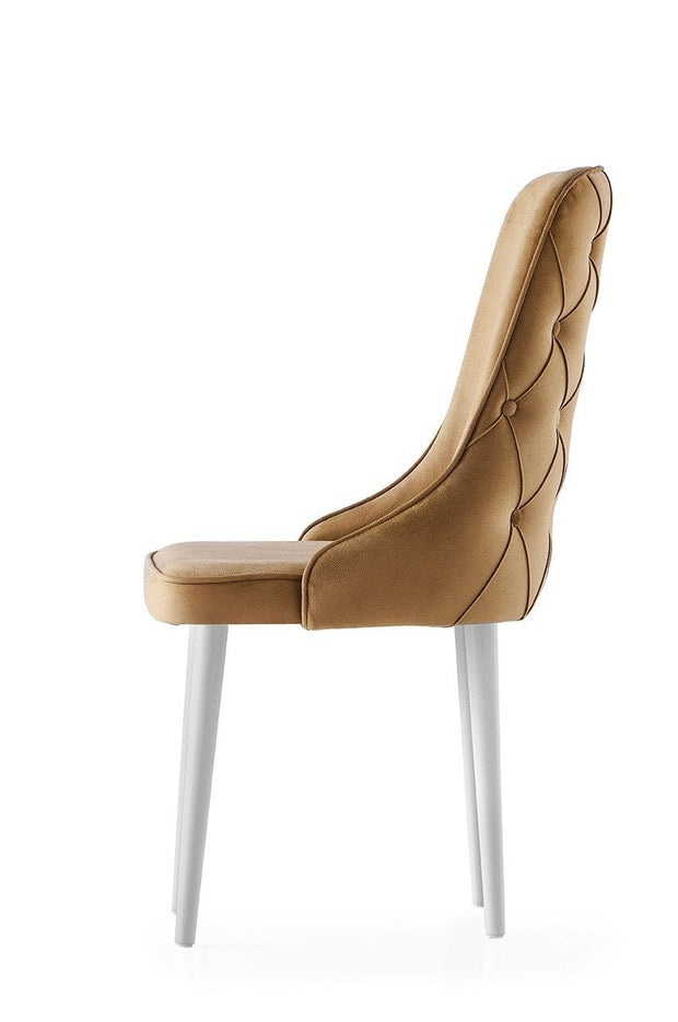 Set 4 scaune tapitate cu stofa si picioare din pal, Seyhan 2 Velvet Maro / Alb, l52xA50xH98 cm (2)