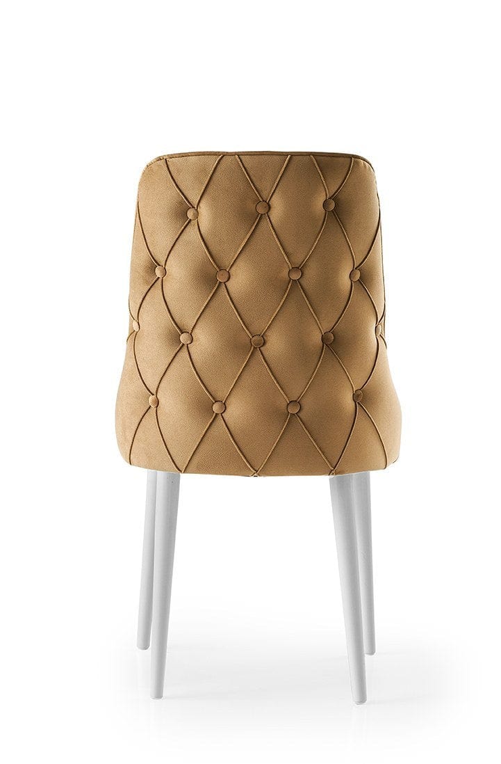 Set 4 scaune tapitate cu stofa si picioare din pal, Seyhan 2 Velvet Maro / Alb, l52xA50xH98 cm (3)