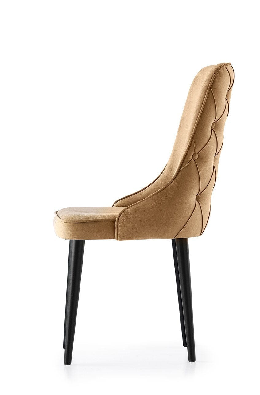 Set 4 scaune tapitate cu stofa si picioare din pal, Seyhan 3 Velvet Maro / Negru, l52xA50xH98 cm (2)