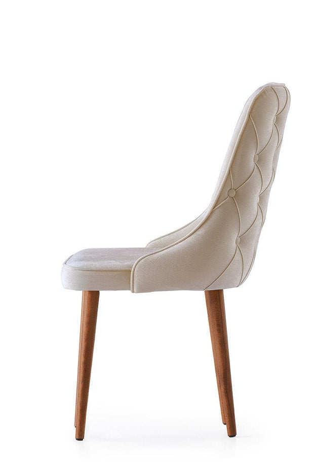 Set 4 scaune tapitate cu stofa si picioare din pal, Seyhan 1 Velvet Crem / Nuc, l52xA50xH98 cm (2)