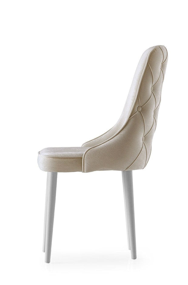Set 4 scaune tapitate cu stofa si picioare din pal, Seyhan 2 Velvet Crem / Alb, l52xA50xH98 cm (2)